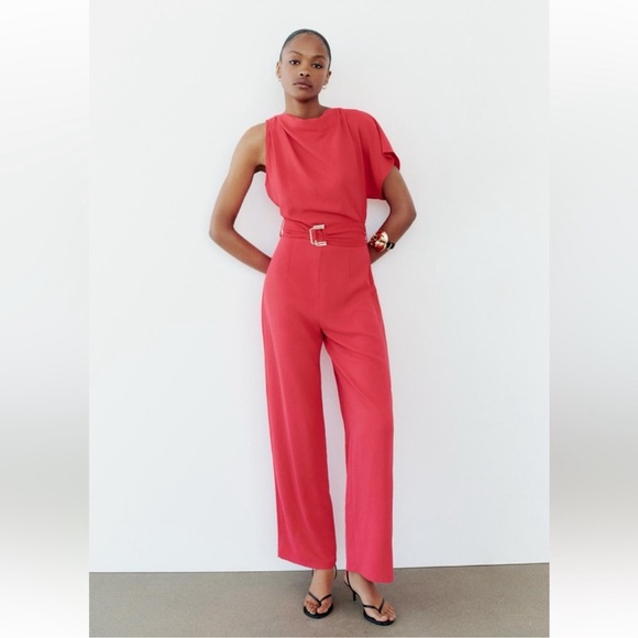 ZARA ASYMMETRIC CREPE BUCKLE JUMPSUIT - Picture 4 of 15